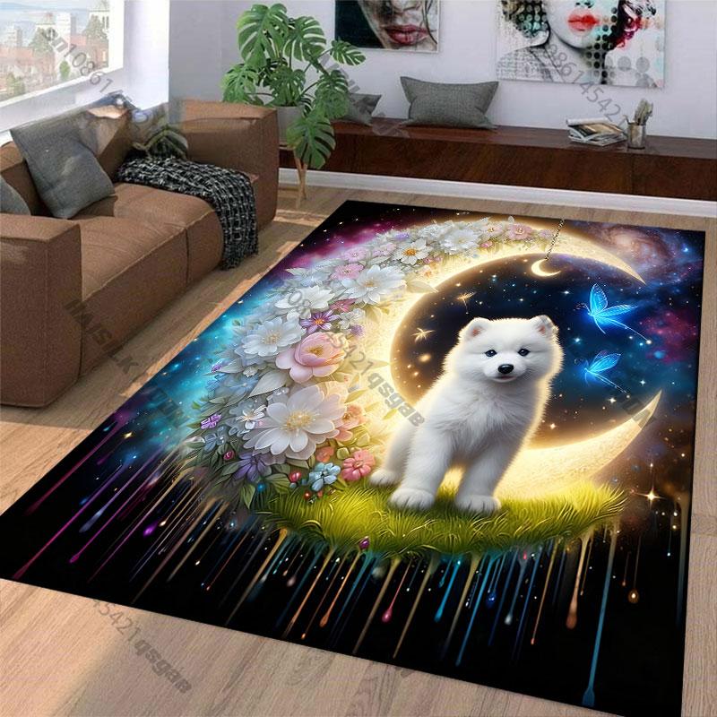 Whimsical puppy moon flowerscarpet Yoga living room room decor children's crawling mat doormat area rug games floor mat