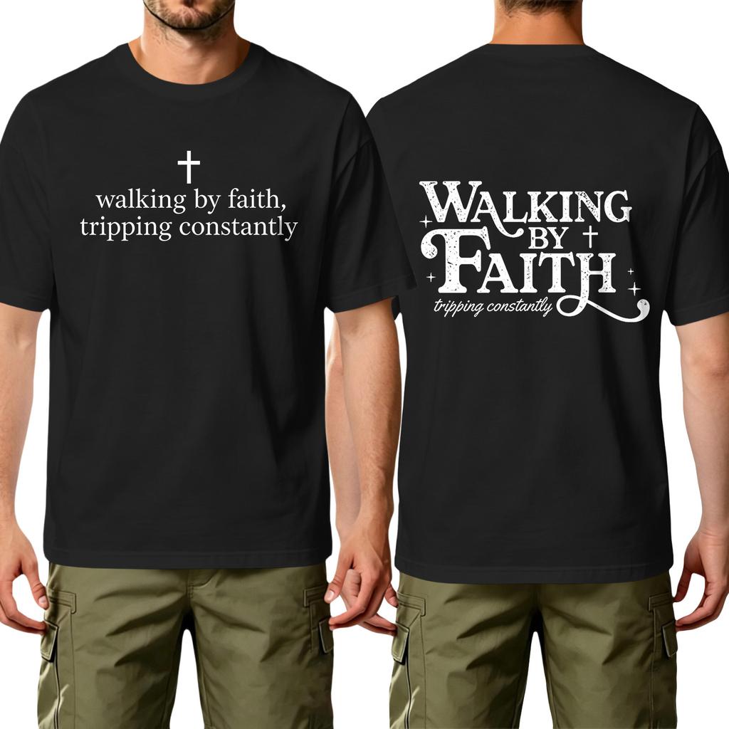 Men Crew Neck Short Sleeve Cotton Casual T Shirt with Walking by Tripping Constantly Printed Graphic for Everyday Wear