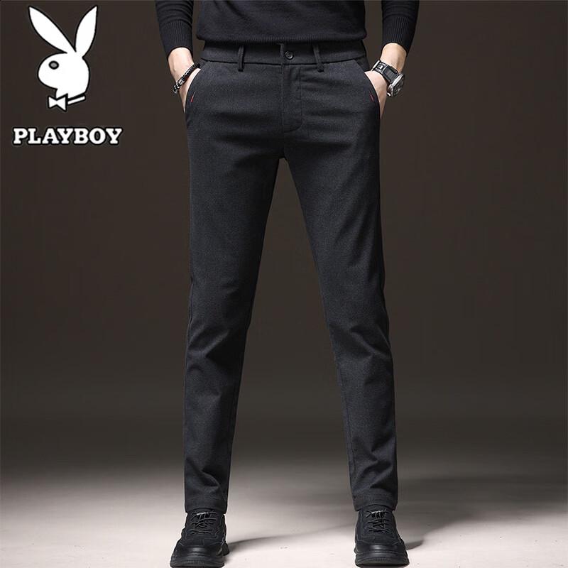 

PLAYBOY Men s Autumn/Winter Slim Straight Fleece Lined Casual Pants 28