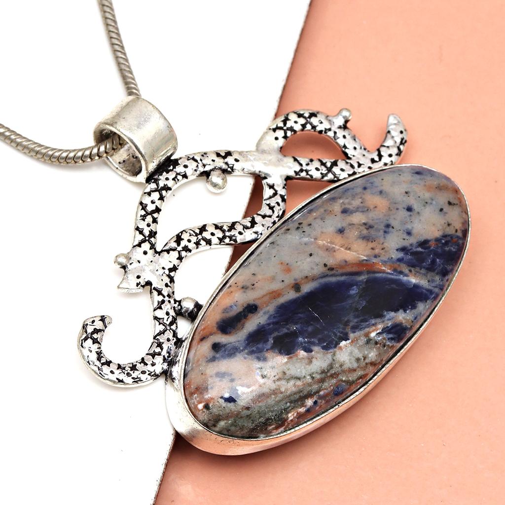 Anhänger Sodalith Silber Edelstein Schmuck Handarbeit vergoldet Sterling Natur