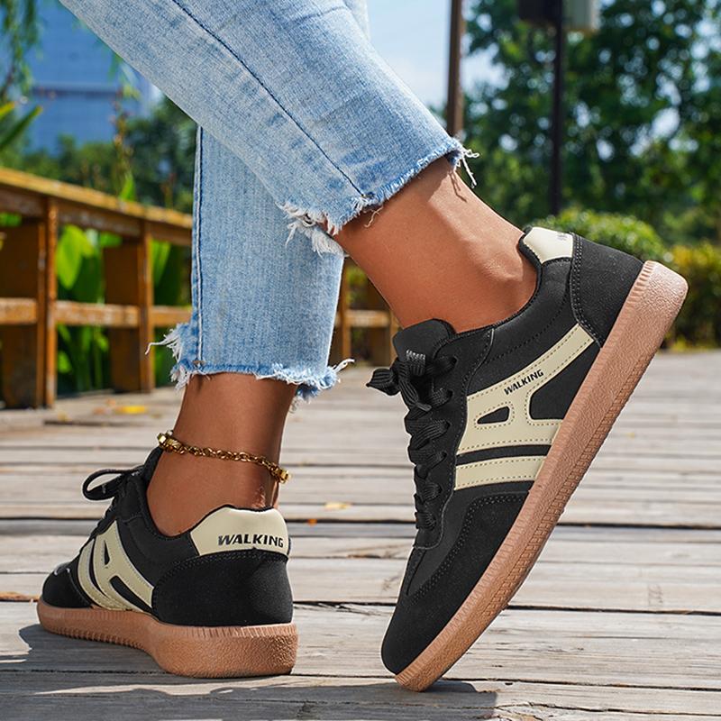 Lucyever Women's Autumn Trend Lace Up Sneakers Comfortable Mixed Color Flat Shoes Woman Outdoor Fashion Walking Skateboard Shoes