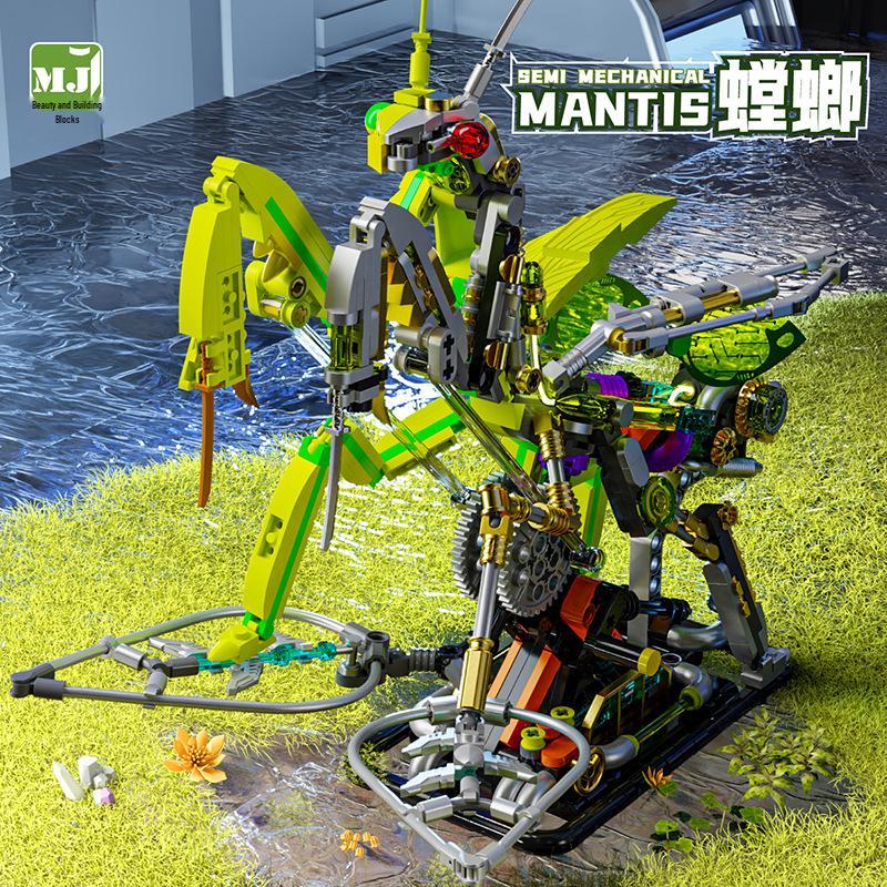 US & Japan Semi-Mechanical Shark and Movable Model Parrot Building Blocks with Lights - Punk Assembly Toy