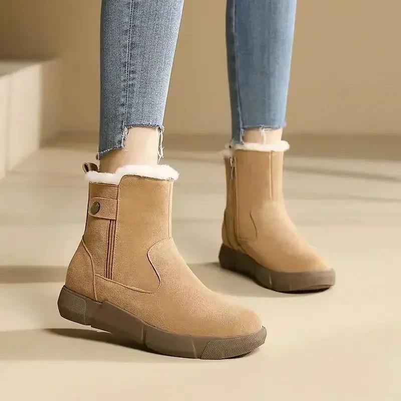 Plus Warm Womens Ankle Snow Boots Elegant With Low Heels Winter Booties Shoes for Women Waterproof Non Slip Pu Anti Comfortable