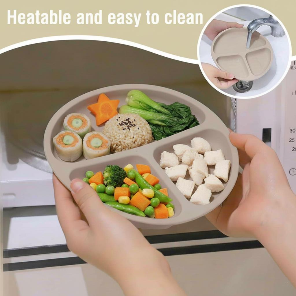 Baby Feeding Set 8-Piece, Silicone Toddler Utensils, Suction Bowl Plate Bib Fork Spoon Snack Cup, Allergen-Free Beige