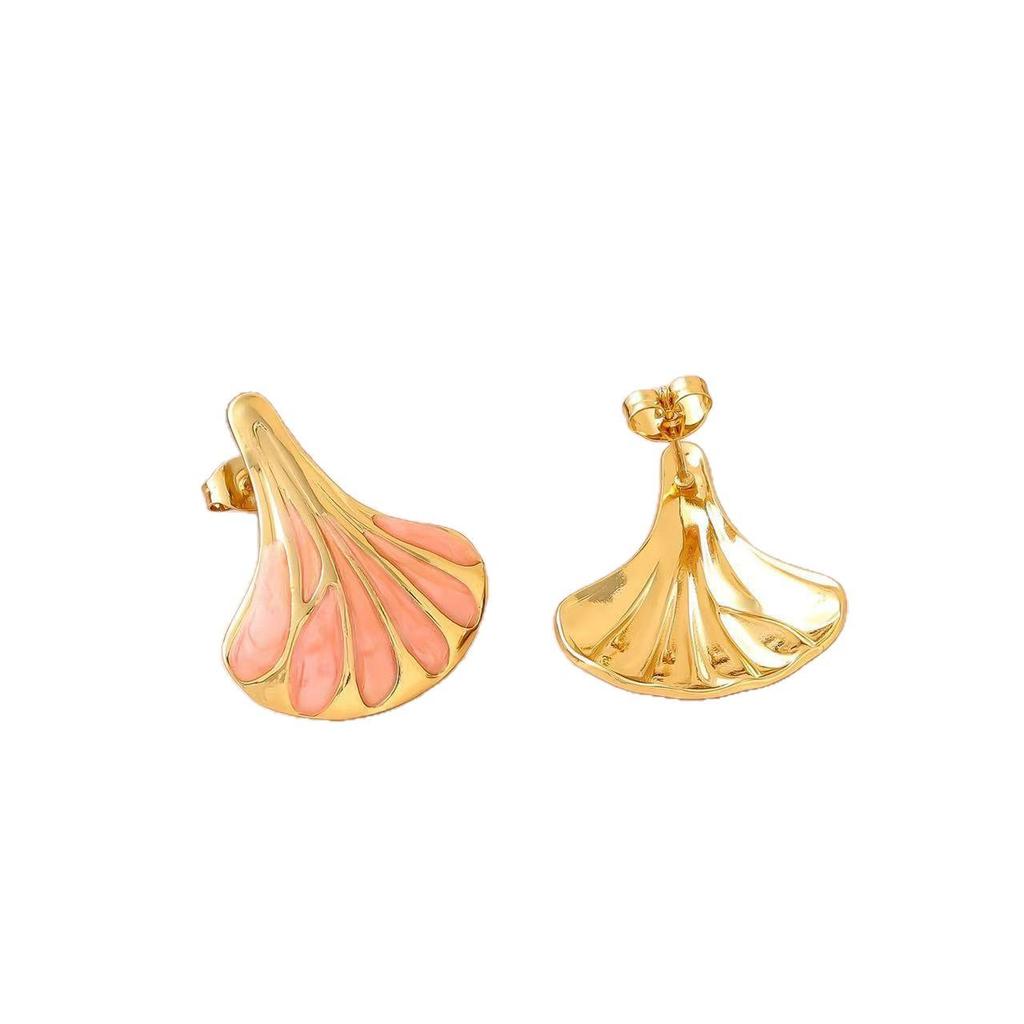 Stainless Steel Drip Oil Leaf Earrings - Fashionable and Versatile