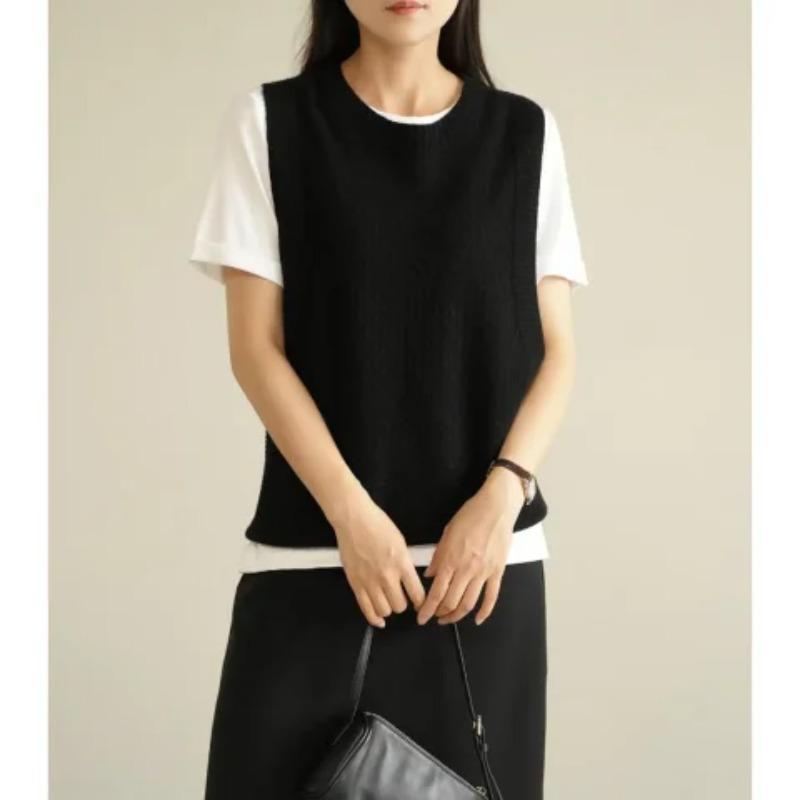 

Многослойность: жилет для женщин, ношение свободного свитера без рукавов с круглым вырезом поверх жилета и вязаного жилета внутри One size чёрный