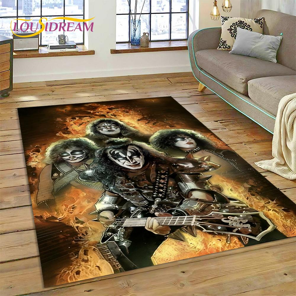 Nejnovější Koberec s motivem kapely Kiss Rock Heavy Metal pro Obývací pokoj Ložnici Domácí Dekorace, Protiskluzová Podložka Dekorace pro Pohovku Rohožka