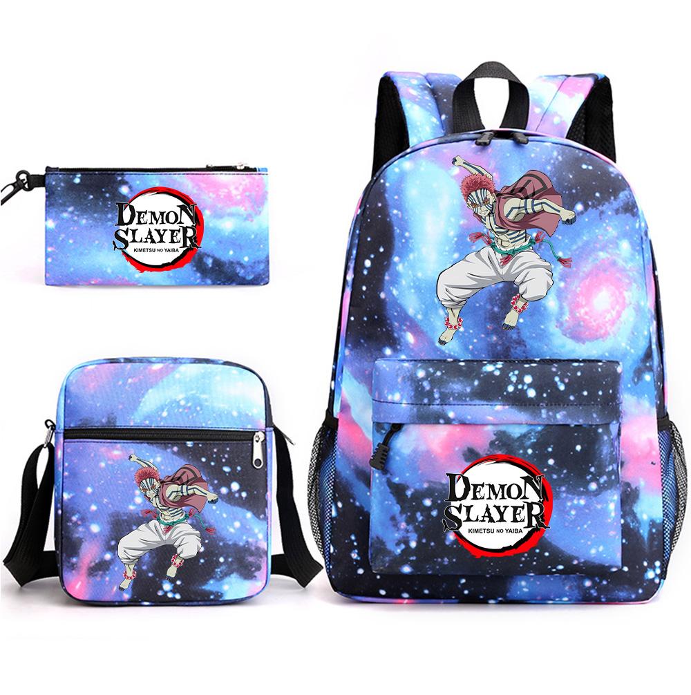 3Pcs/set Anime Demon Slayer Printed Backpack with Shoulder Bag Pencil Case for Teenager Student Boy Girl Large Capacity Waterproof Schoolbag
