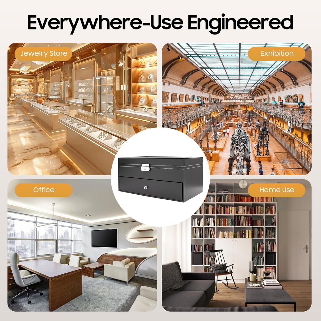 Vintage Watch Box for Men with Lock, 6 Watch 9 Eyeglass Storage Organizer, Wood PU Leather Display Case, Gift for Collector