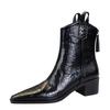 578-10 Retro Hand-Scratched Women's Ankle Boots, European & American Style, Winter Chunky Mid-Heel, Pointed Toe Short Knight Boots
