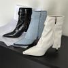 New Design Denim Buckle Thin Heels Ankle Boots Zipper Pointed Toe Banquet Women Shoes Zapatillas Mujer