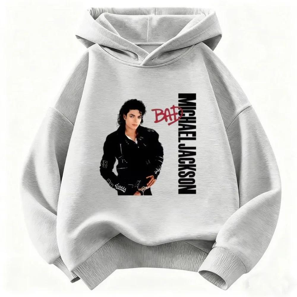 2026 Nuovo Felpa con Cappuccio Stampata Michael Jackson Moda Autunnale Casual da Esterno Felpa Manica Lunga Larga Streetwear per Bambini
