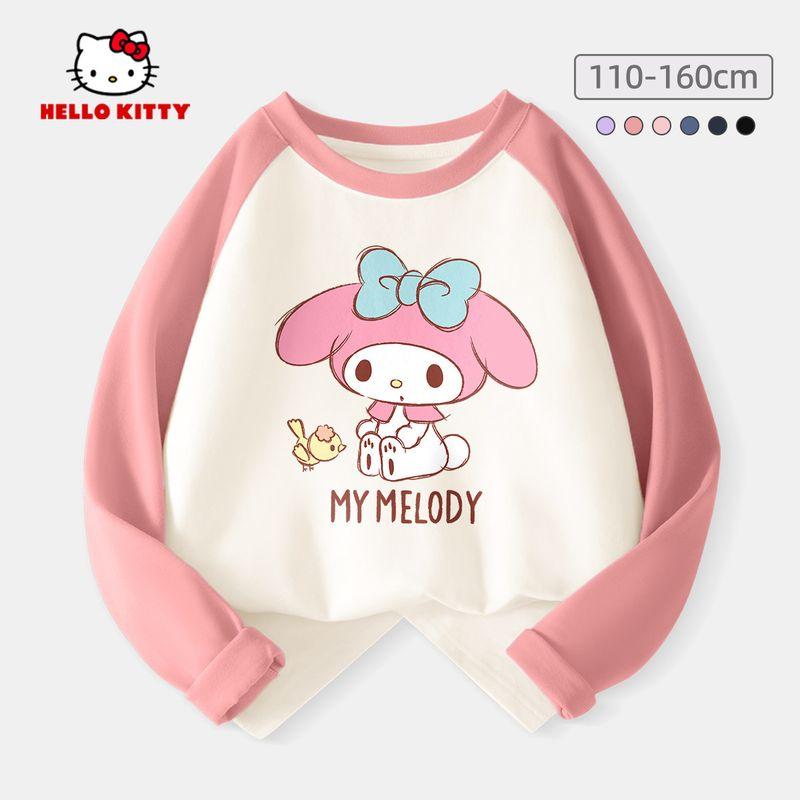 Hello Kitty Girls' Base Layer Shirt Spring 2024 New Children's Long-Sleeved T-Shirt Black Fashionable Stylish Top