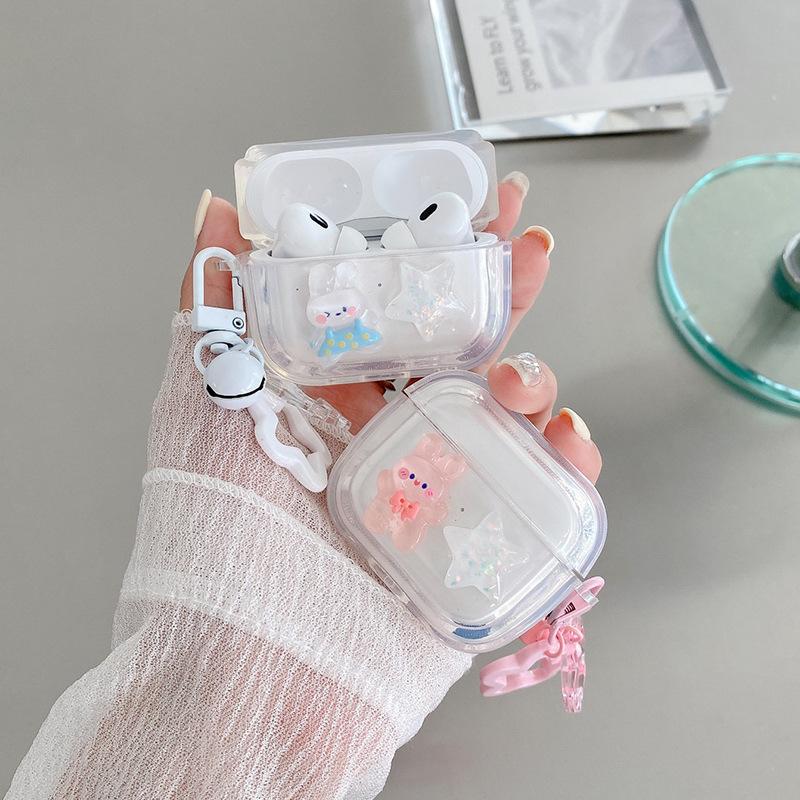 Laser Star Rabbit Is Suitable For Apple Airpods 4Th Generation Bluetooth Protective Case Pro2 Earphone Case 1/3Rd Generation Pendant.