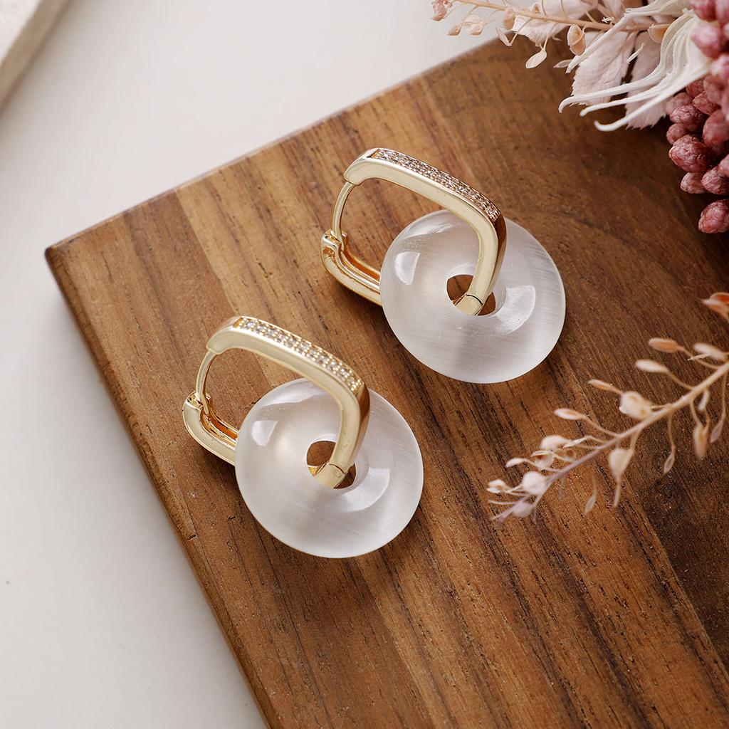 Premium Stone Crystal Donut Copper Zirconium Earrings Earrings Fashion Commuter Earrings Designer Jewelry