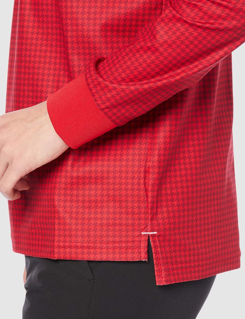 Mizuno Golf Polo Long Pique Houndstooth Size L Men's Shirt, Sleeve, Stretch, Print, Red, (52MA0530)