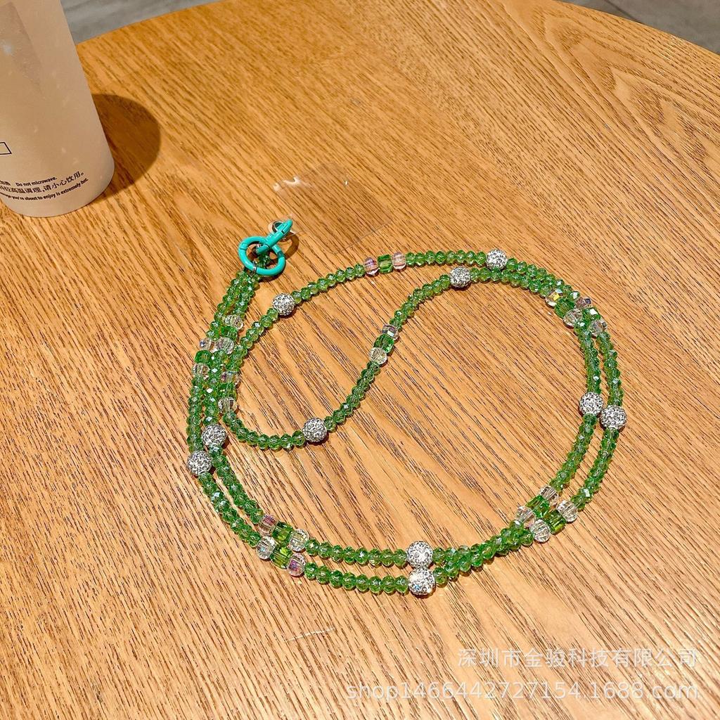 Crossbody Phone Chain Crystal Beads Shiny Diamond Ball New Chinese Style Bag Long Strap Neck Hanging Anti-theft Chain for Women