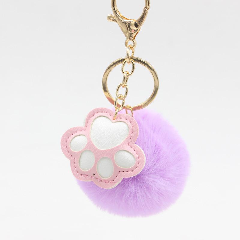 PU Leather Cat Paw Keychain Sweet Pompom Keyring Halloween Faux Mink Fur Little Bat Little Devil Backpack Pendant Plush Keychain