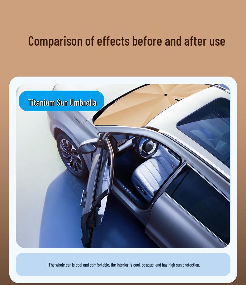 V-Shaped Titanium Gold Car Umbrella with Curved Handle for Front Windshield