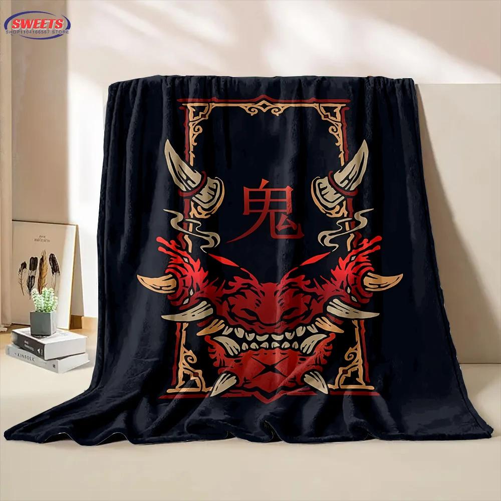 Classic Japanese Hannya Mask Flannel Blanket for Bed Bedroom Sofa Picnic, Warm Throw Blanket for Cover Outdoor Leisure Nap Gift