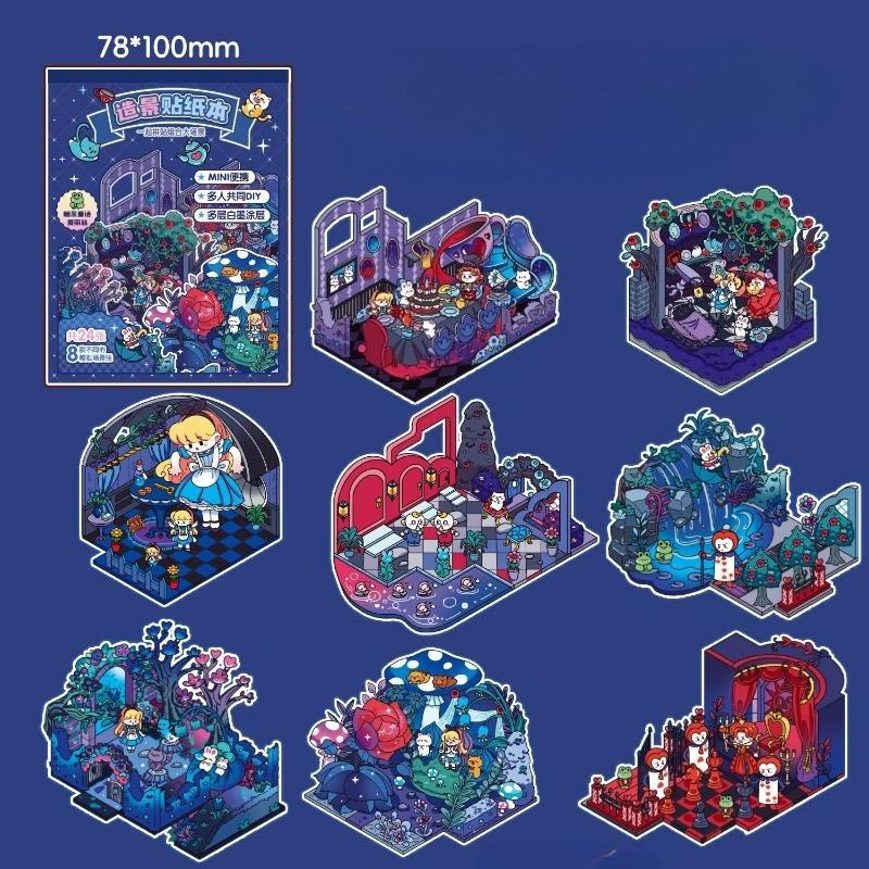 Трехмерные наклейки для ландшафтного дизайна, Серия «Тень жизни», Милый мультяшный студенческий мини-блокнот, Книга наклеек для ландшафтного дизайна