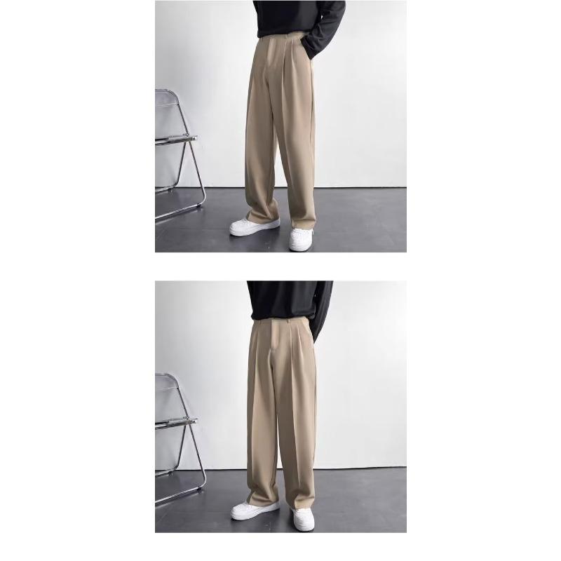 Mens American Style White Loose Straight Floor Drape Casual Suit Pants