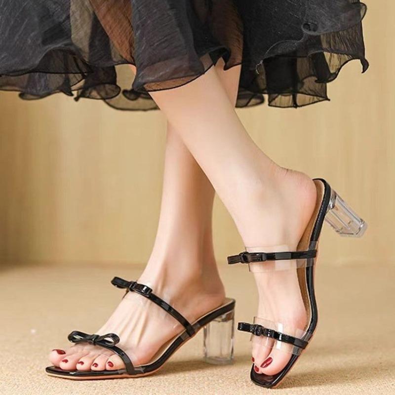 Fashion Women Sandals New Summer Fashion Bare Toed Square Head Shoes Women Designer Mid-heel Chunky High Heels Sandals Zapatos De Mujer