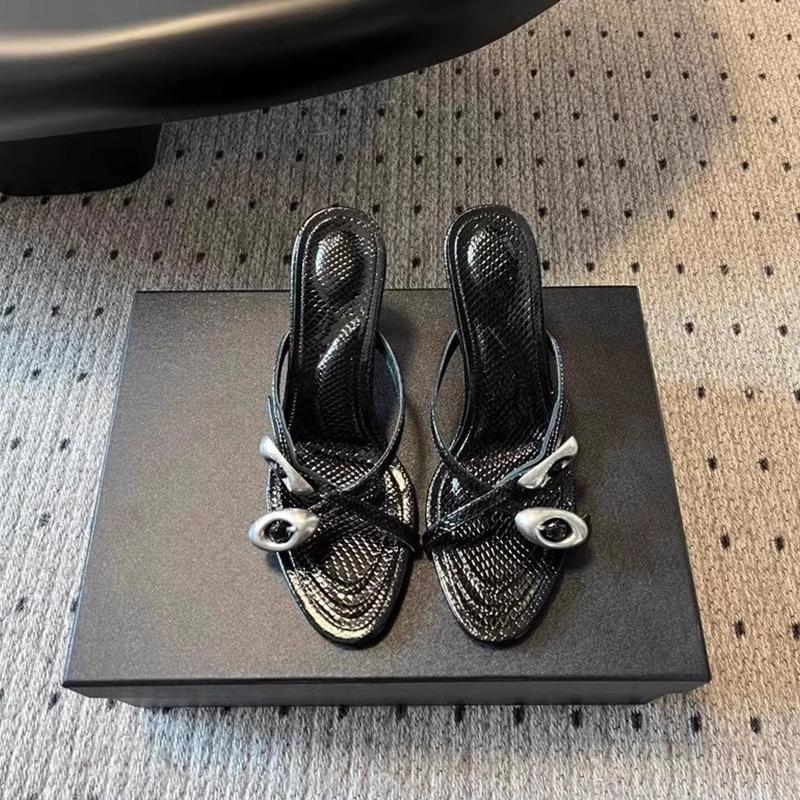 Fashion Summer 2025 New A-Style Metal Buckle Cross-Strap High-Heeled Sandals, Thin Heels, Sexy Open-Toe Slippers, And Women'S Flip-Flops