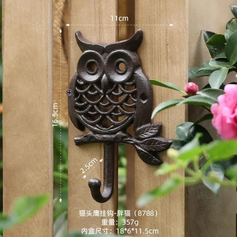 Hollow Owl Hook Wall Hanging Decoration Home Foyer Clothes Couple Cast Iron Black Wrought Iron Garden Courtyard Wall Decoration