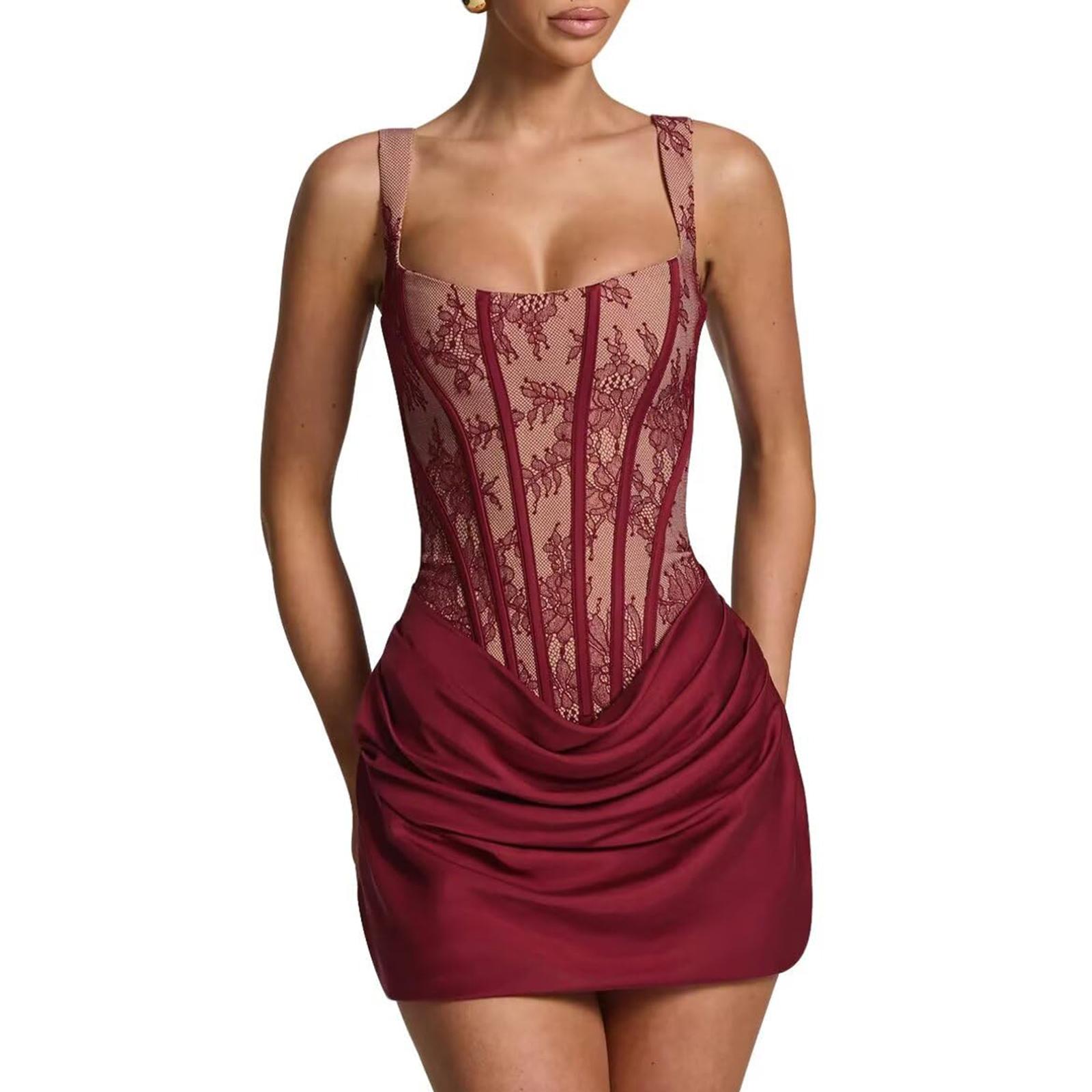 

Женский Повседневный Приталенный Платье-комбинация с косточками, Обтягивающее бедра, Короткая юбка M красный