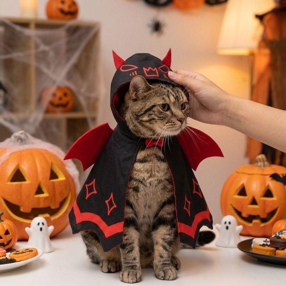 Double Satin Red Wing Devil Pet Cape with Bow Tie Pet Cosplay Cape Festive Party