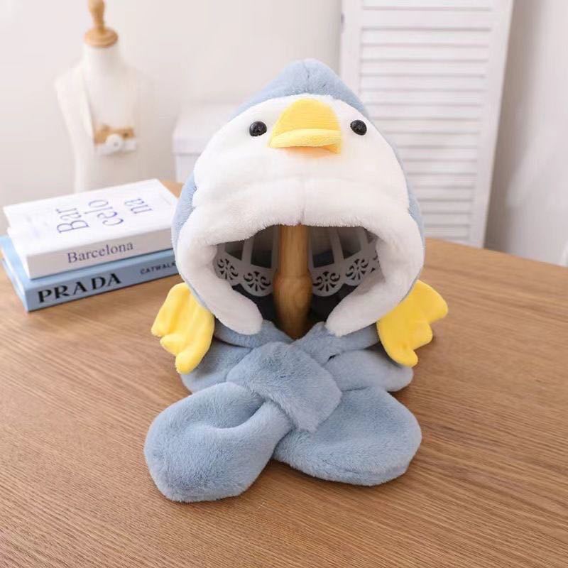Children's Hats and Scarves Integrated Autumn and Winter Men's and Women's Fashion Hats Fleece Thickened Cute Warm Windproof Hats
