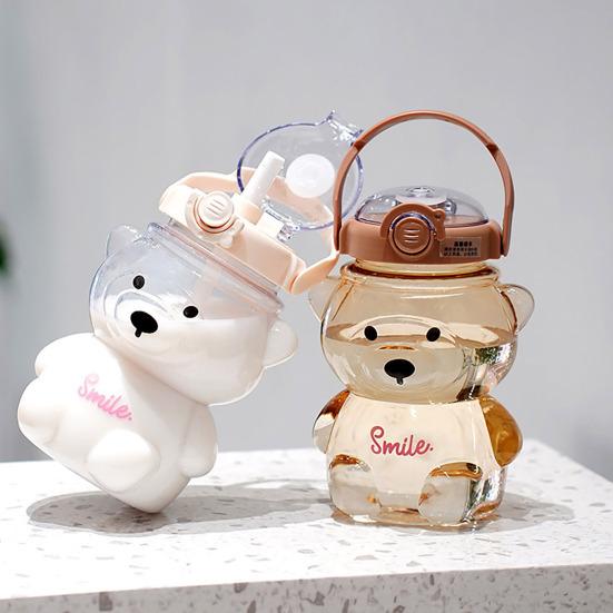 Bear Water Bottle with Straw 34oz BPA-Free Kids Tumbler Leak-Proof Cold Drink Cup Portable Drinkware with Adjustable Strap