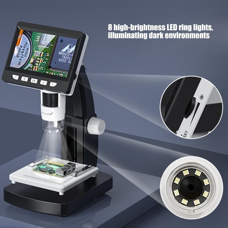 4.3 Inch Digital Microscope with 1000X Magnification & Adjustable LED Light for Electronics Inspection & Hobbies