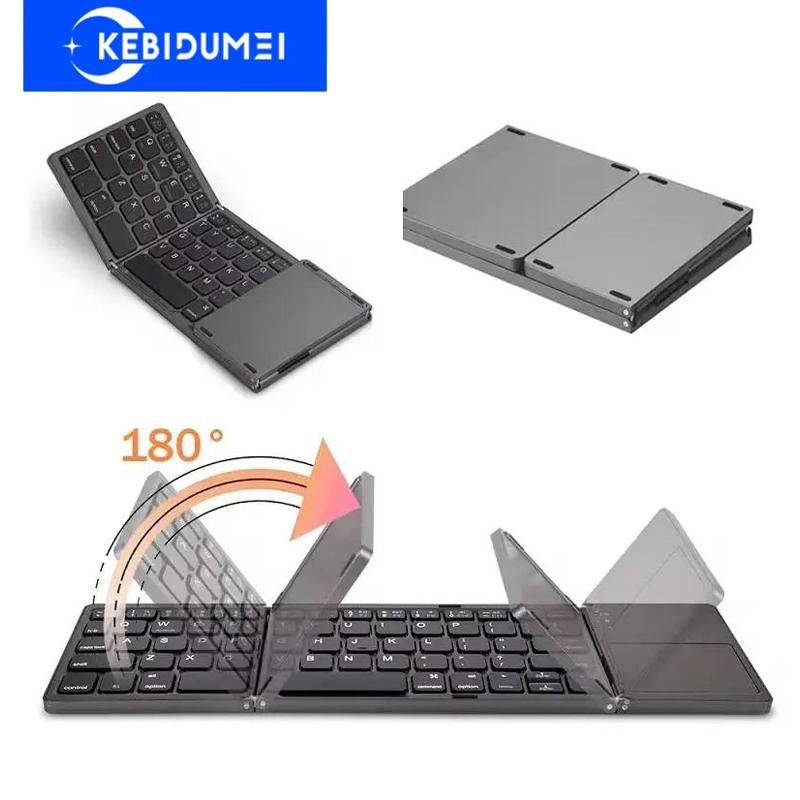 Sammenleggbart Bluetooth-tastatur med styreflate for iOS Android Windows Office Mini trådløst tastatur Oppbevaring Tre systemer Universelt