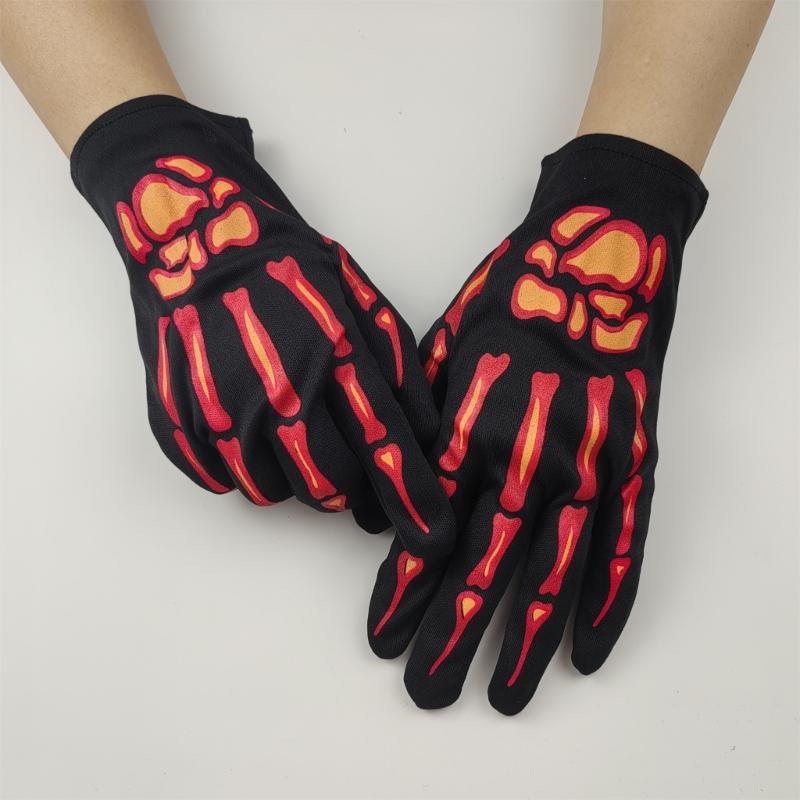 Punk Skeleton Gloves Halloween Party Accessory Breathable Fabric Suitable for Gothic Costume Cosplay