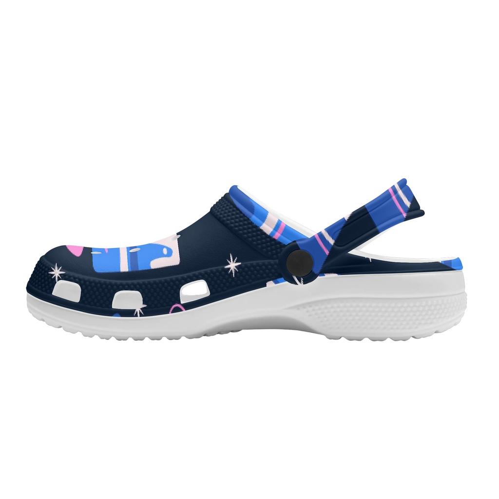 Unisex White Printed EVA Travel Clogs Breathable Soft Sole Slip On Travel Use Beach Garden Daily Walking Beach Sandals Home Use