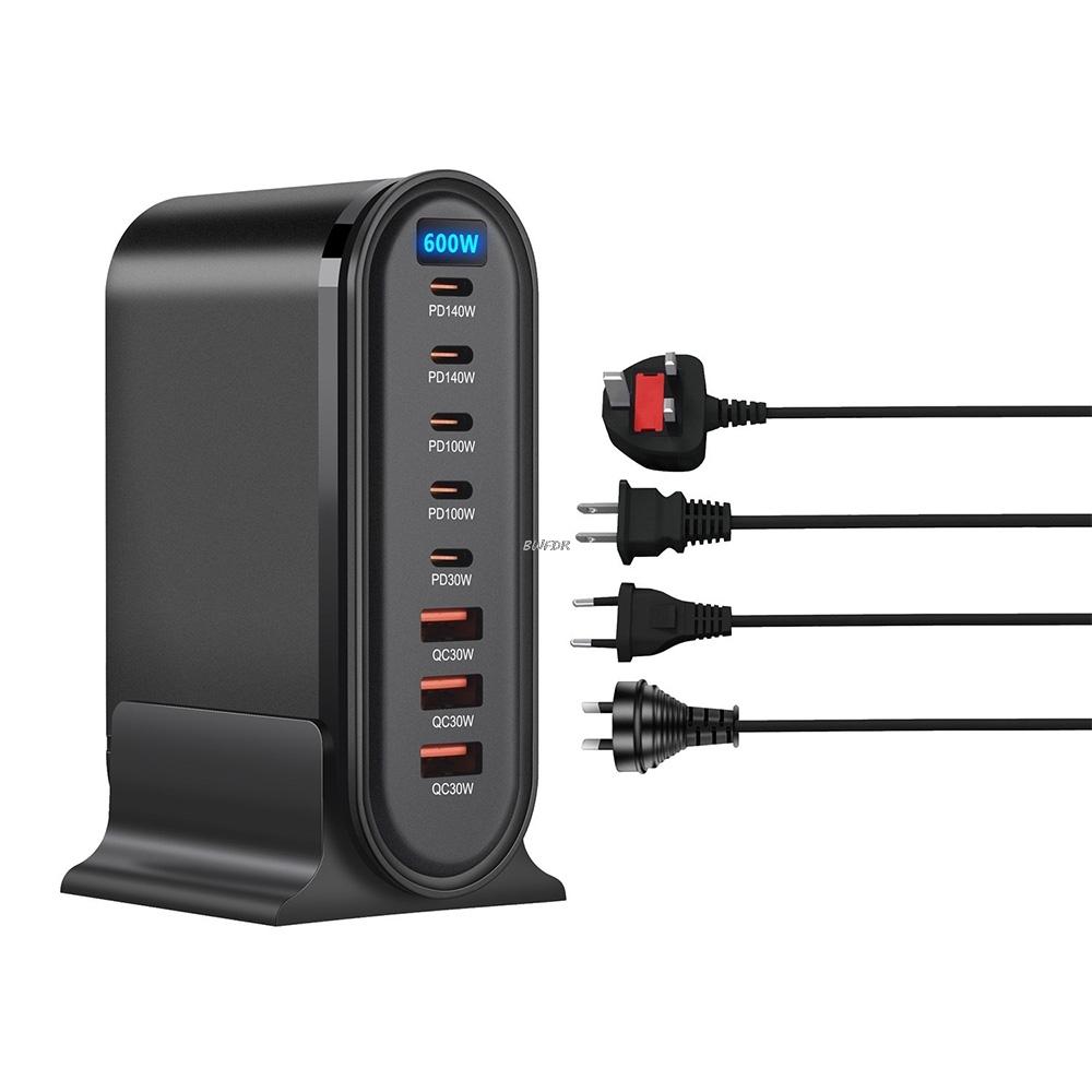 NEW 600W GaN Desktop Fast Charger LED Display 8 Ports PD Type C USB Fast Charging Station Adapter For iPhone/Samsung/Xiaomi/iPad