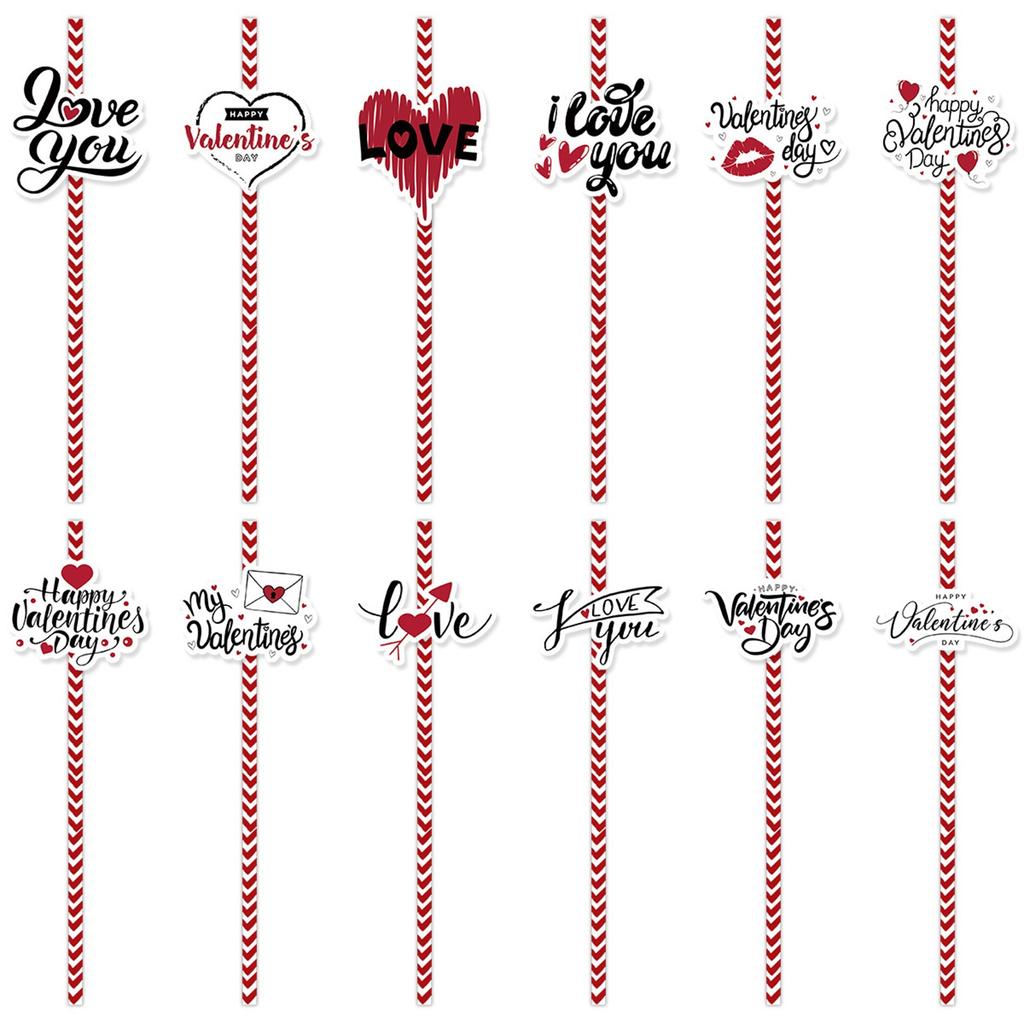 Red Hearts Paper Straws,24pcs Disposable Drinking Sticks Cake Pops Anniversary Wedding Favors Love Valentines Day Holiday Celebrations Party Decor