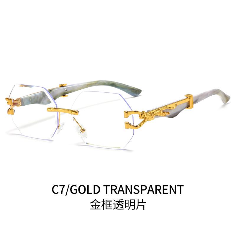 

Leopard Head Frameless Polygonal Sunglasses For Men And Women Unique Irregular Cut Edge Glasses Stylish Uv Protection Shades