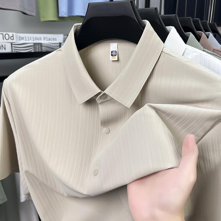 Men's Premium UV Protection Polo Shirt - Vertical Stripe Textured Design, Stretch Polyamide-Spandex Fabric High Quality Shirt