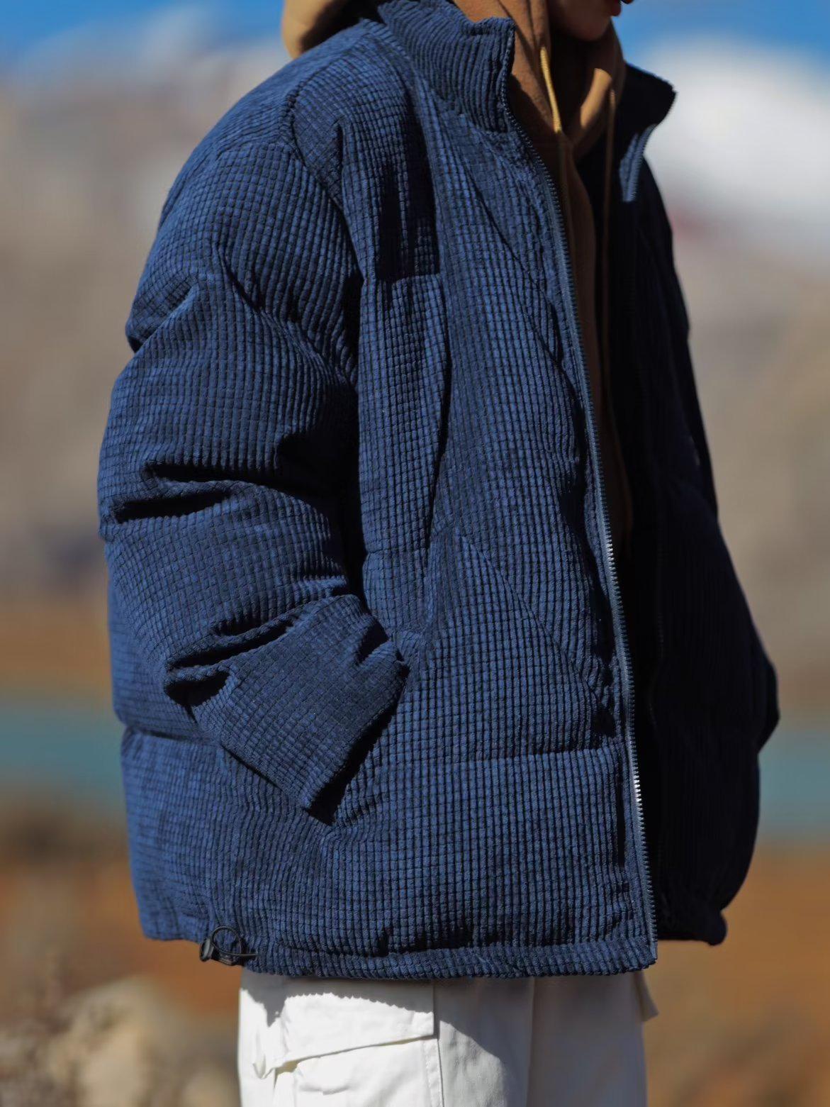 

Зимняя куртка 2022 года в стиле ретро из вельвета и хлопка для мужчин и женщин - теплая, с воротником-стойкой Large темно-синий