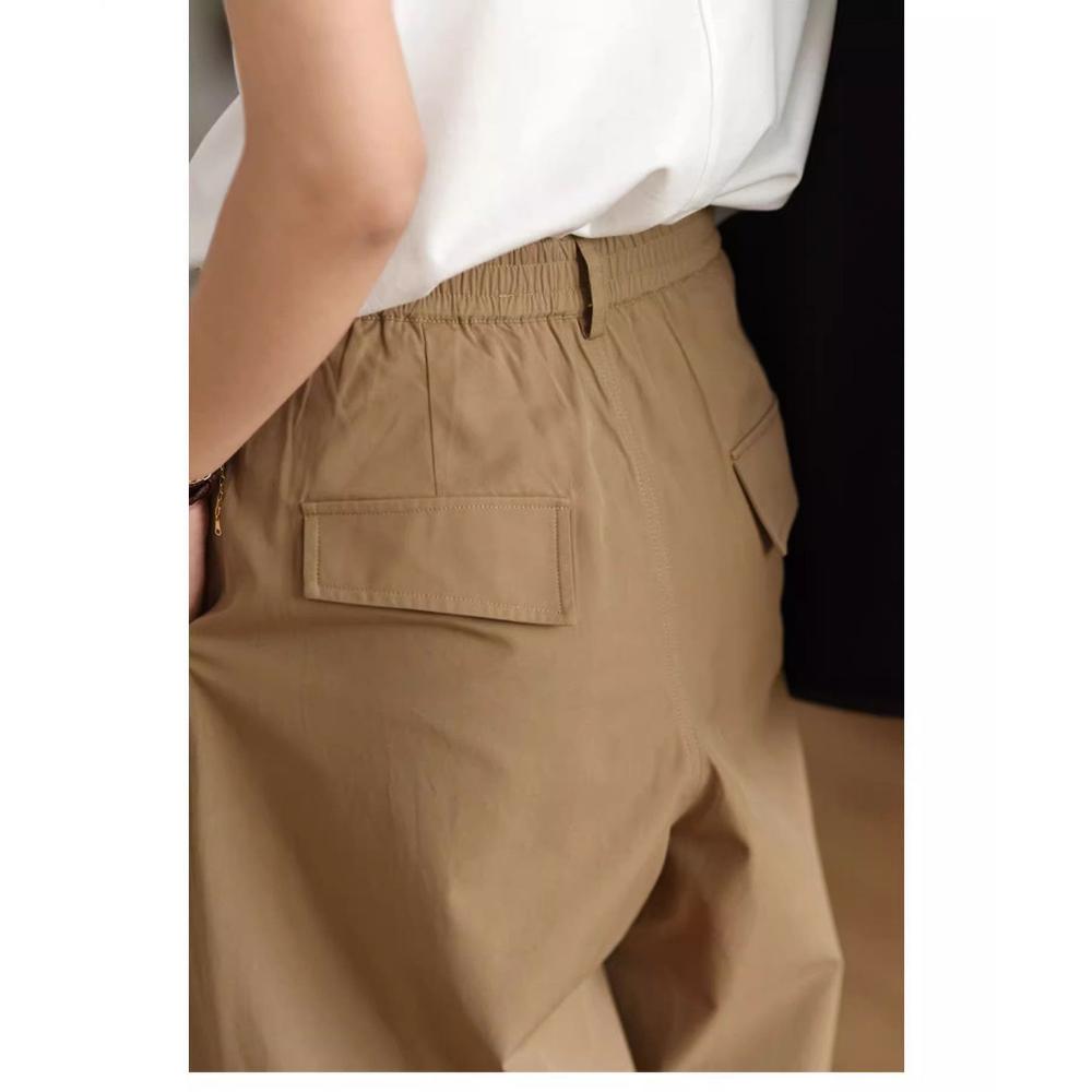 

Женские летние брюки для похудения с широкими штанинами, свободные и универсальные повседневные брюки с высокой посадкой, брюки длиной девять точек L хаки