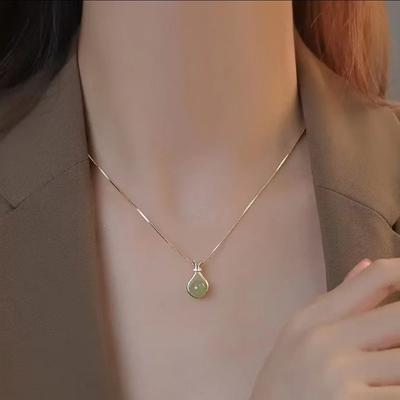 Korean Does Not Fade Imitation Hetian Jade Pendant Lucky Bag Necklace Temperament Internet Celebrity Collarbone Chain