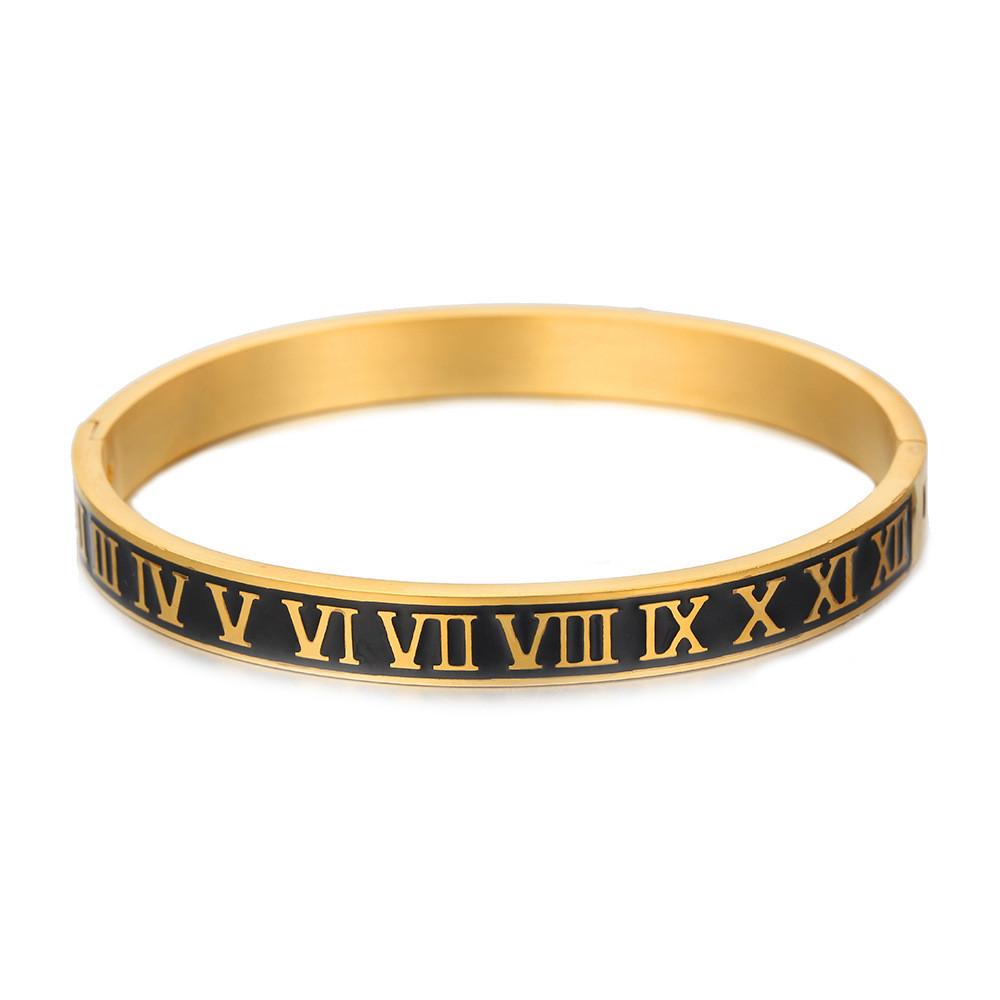 Bracciale a manetta unisex in acciaio al titanio con numeri romani e finitura galvanizzata per moda, regalo per uomo donna