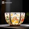 Wealth-Gathering Six-Sided Ceramic Tea Cup