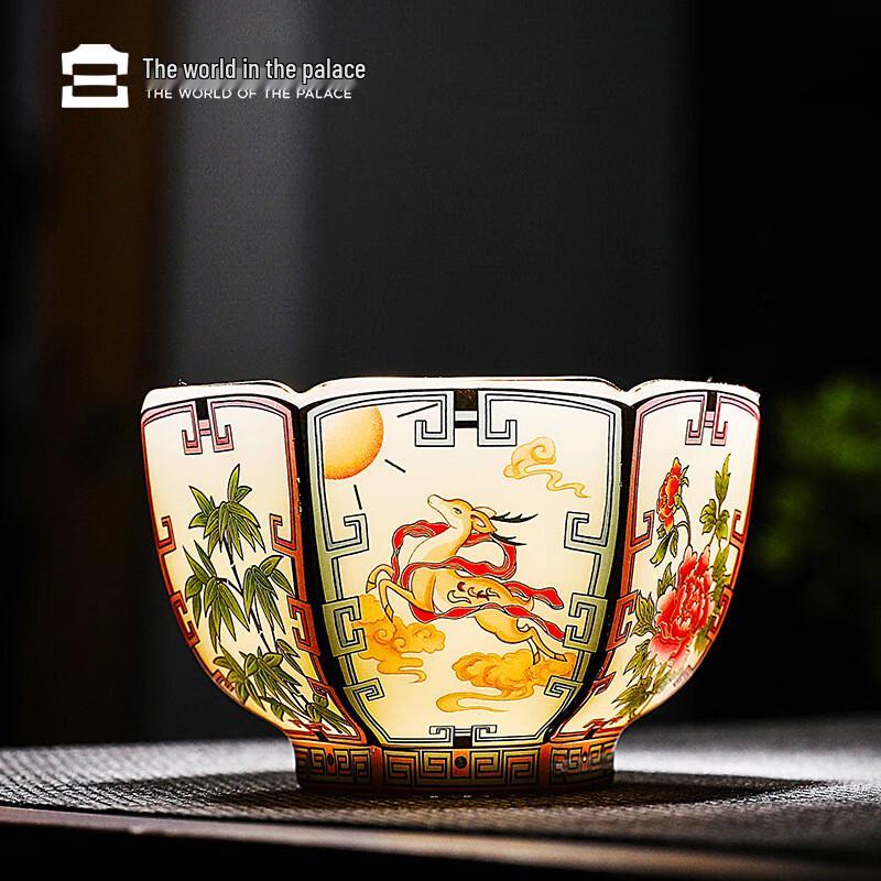 Wealth-Gathering Six-Sided Ceramic Tea Cup