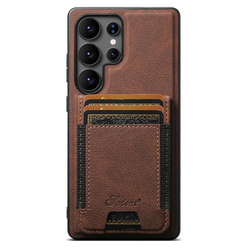 SUTENI H17 For Samsung Galaxy S25 Ultra Magnetic Case Card Slots Leather + TPU Kickstand Phone Cover