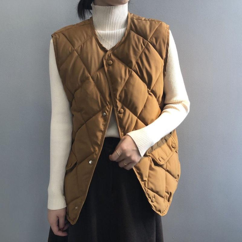 Autumn Winter Women's Quilted Cotton Vest Sleeveless O-neck Loose Padded Waistvest Single Breasted Casual Ultralight Portable Vest