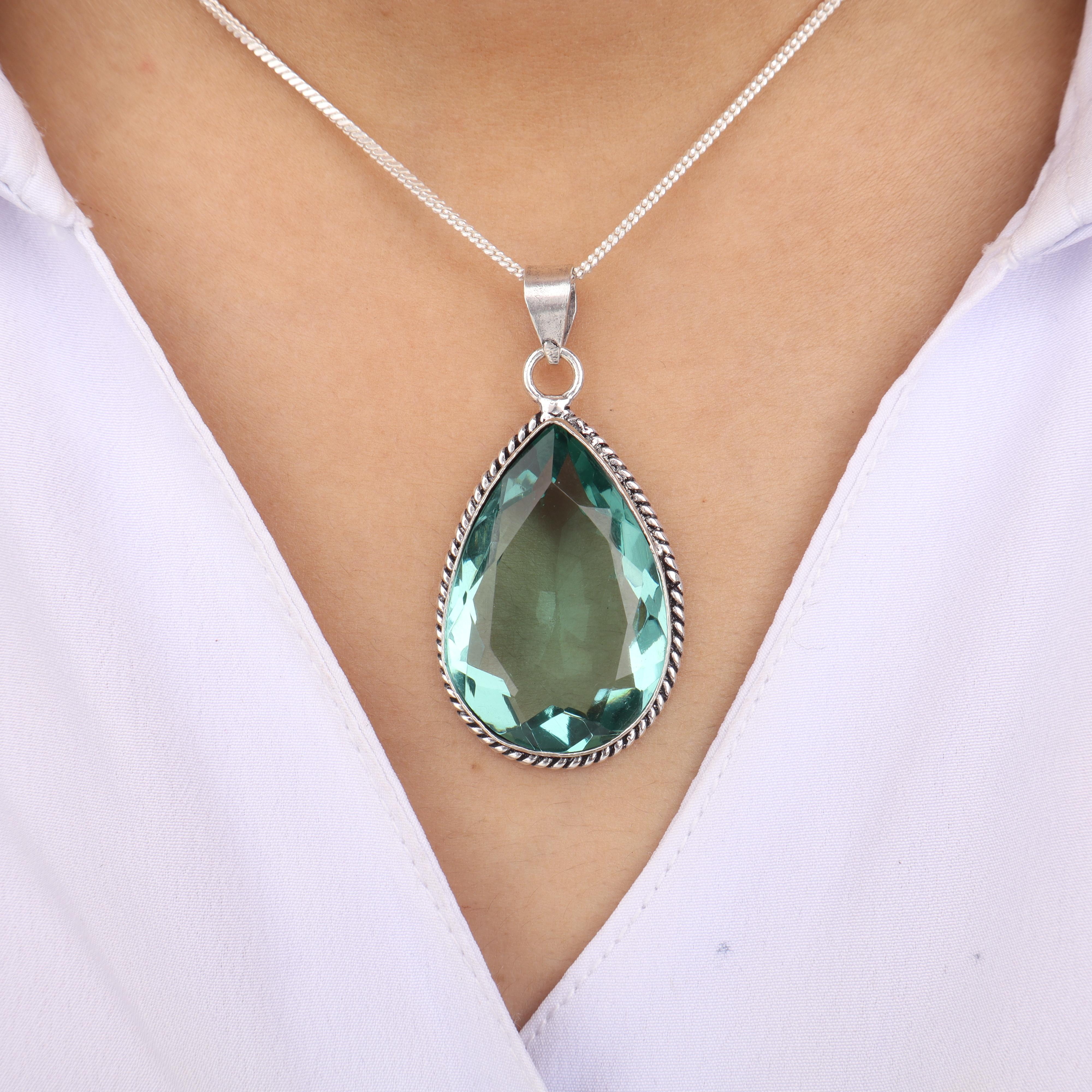 

Green Apatite Gemstone Silver Pendant 1.8 , 925 Sterling Silver Handmade Jewelry, Pear Shape Pendant For Women PP-65-8